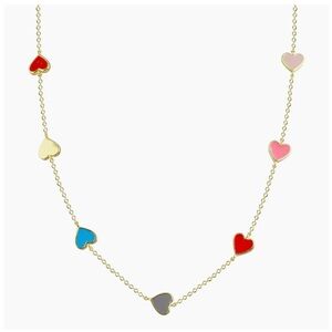 Gold Chain Necklace with Multicolor Heart Charms - Pink, Red, Blue, Gray